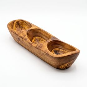 Mediterranean Olive Wood 3-Compartment Serving Dish, 12.7" Divided Appetizer & Snack Tray for Olives, Nuts, Dips, Charcuterie Spread